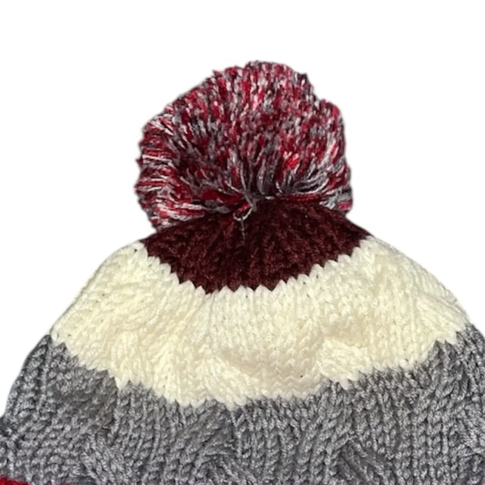 Columbia Red, Gray, and Cream Knit Pom-Pom Hat - Picture 3 of 6